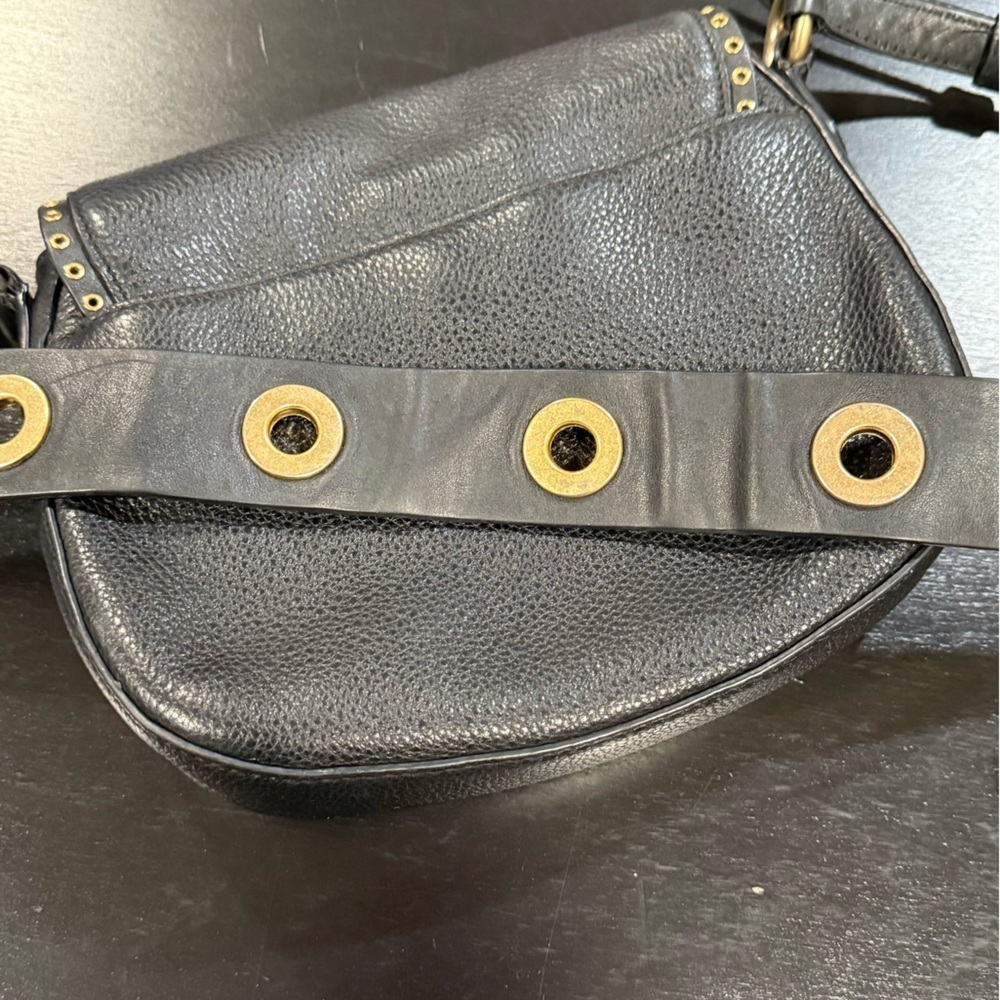 Michael Kors Brooklyn Black Gold Grommet Saddlebag Crossbody Purse Small - Picture 9 of 16